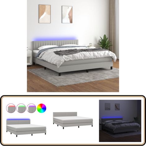 Sommier à lattes de lit matelas LED Gris clair 160x200 cm Tissu - Sommier Tapissier - Lit Avec Led - Matelas À Ressorts Ensachés - Têted Lit Ajustable - Éclairage Led