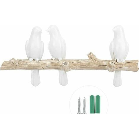 Patère Oiseau Décoratif en Résine à Accrocher à la Branche Cintre Décoratif Mural Art Déco Cintre pour Manteau/Chapeau/Clé/Serviette/Vêtements Cintre de Rangement - Trois Oiseaux (1/4)