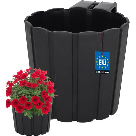 KOTARBAU® Balkonblumentopf für Balkongeländer mit Aufhängungshaken einfach rustikal Anthrazit 150 mm