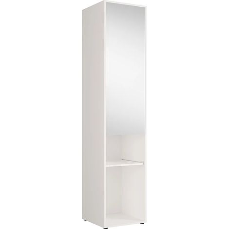 Colonne de rangement pour lit escamotable – Avec miroir et penderie – 1 porte et 2 niches - Blanc – MOVELINO (1/5)