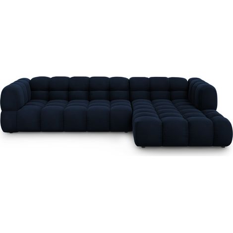 Canapé d'angle droit modulable 4 places en velours bleu roi (1/5)