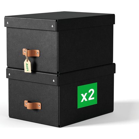 Boîtes de rangement Puro format moyen avec couvercle : 2 boîtes solides, boîtes empilables 17L pour maison, bureau (27x37x20cm, noir obsidienne), compatibles avec étagères, meubles cubiques (1/5)