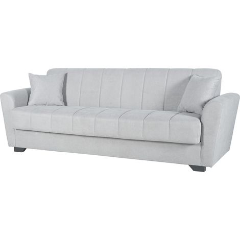 Divano Letto 3 Posti Ribera, Contenitore, di Apertura Click-clack, Lavabile, 225x83 cm Grigio Chiaro