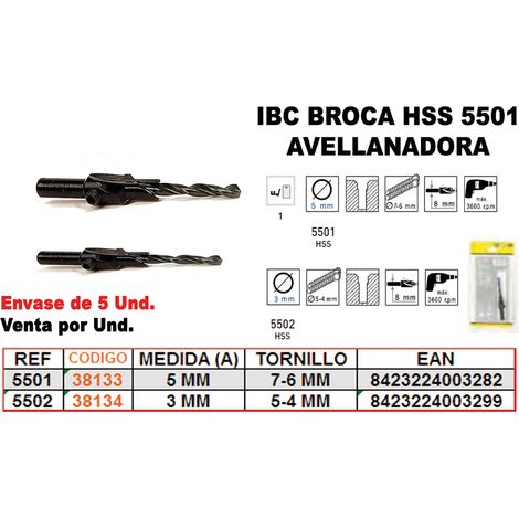 FPLUS ibc finstock 5-502 broca hss 3mm avellanadora 5-4mm , ibc finstock 5-502 broca hss 3mm avellanadora 5-4mm