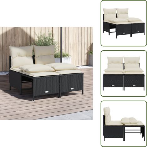 The Living Store Salon de jardin 4 pcs avec coussins noir résine tressée - Ensemble Salon De Jardin - Salon De Jardin Extérieur - Mobilier De Jardin - Canapé Jardin - Chaise Jardin (1/5)