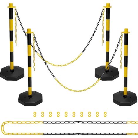 4pcs Delineator Post avec Kit de Base, Bollard d'avertissement Jaune-Noir,Barrière de délimitation de sécurité de la Circulation avec Base remplissable,chaîne de 18,5 mmx2,5 m et Boucle en S (1/5)