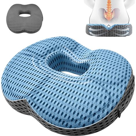 Cuscino ortopedico anti-piaghe da decubito - Per sedia da ufficio - Sollievo ergonomico per il coccige - Emorroidi - Anche e coccige - Per divano, scrivania, auto, sedia a rotelle - Blu +