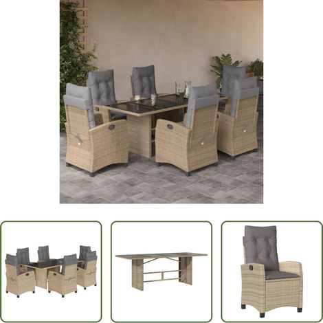 Gartentisch - 7-tlg. Garten-Essgruppe mit Kissen Beigemischung Poly Rattan (1/5)