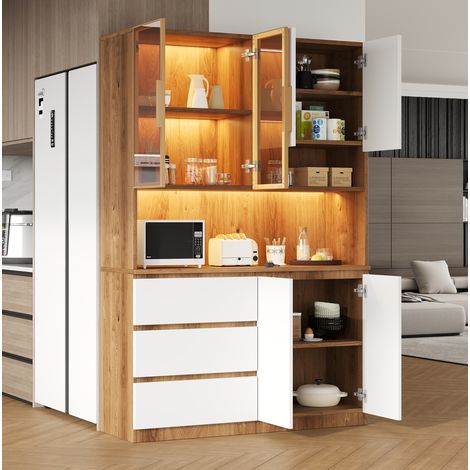 Armario de cocina acristalado con LED 120,5x40x180 cm con 3 cajones, 6 puertas y estantes, en vidrio y tablero de partículas (1/5)