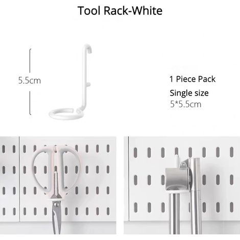 (Porte-outils) Nouveaux accessoires pour panneau perforé, étagère suspendue, crochets de rangement, organisateur mural sans perçage, organisation pour le garage, la cuisine ou toute autre pièce. (1/5)