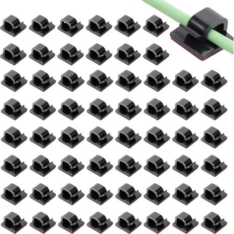 60 selbstklebende Kabelclips – 60er-Pack – Schwarzer Kunststoff – Kein Bohren erforderlich – Für Zuhause und Büro – 1,4 x 1,4 cm (1/5)