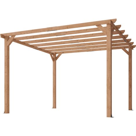 Pergola en bois tonnelle extérieur structure robuste avec poteaux 90 mm et 7 poutres 3 x 3 m effet bois d'érable (1/5)