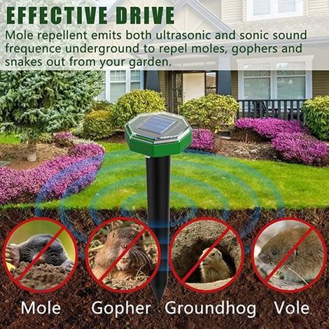Répulsif pour Anti Taupe Ultrason Solaire 8 pièces avec IP65 Imperméable, À Utiliser à l'extérieur ou dans Le Jardin pour