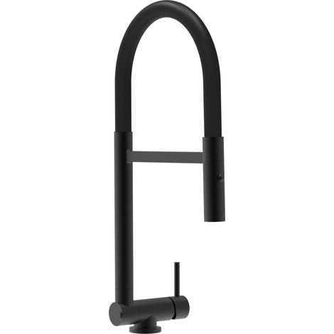 Rubinetto abbattibile a soli 4,5 cm, miscelatore cucina Nero Opaco per sottofinestra canna nera movibile e doccia due getti staccabile (1/5)