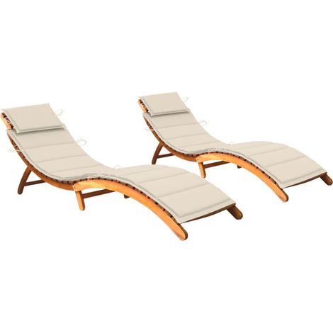 Lot de 2 Chaises longue, Fauteuils Relax, pour Jardin Balcon Camping, avec coussins Bois d'acacia solide OIB1319E (1/5)