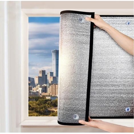 Film Fenetre Anti Chaleur avec Ventouse Film Anti Regard,Panneau de Protection Solaire en Aluminium pour Bureau Véranda ,60x100cm (1/4)