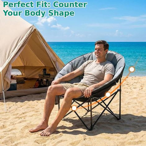 Folding Camping Chair Portable Paded Fishing Chair with Cup Holder Garden Chair Support 150KG, Grey (1/5)