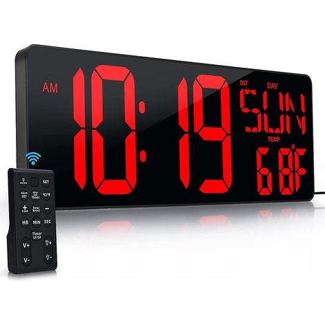 Grande horloge murale numérique 17,2 pouces avec affichage LED, minuteur, date, jour de la semaine, luminosité réglable automatiquement, norme UE P (1/5)