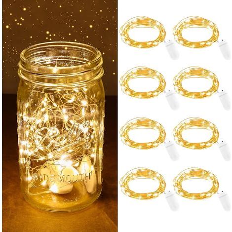 Mini Guirlande LED à Pile étanche, 8PCS 2m 20LEDs Mini Fil de Cuivre Guirlande LED, Fairy Lights Girlande Lumière pour Bouteille, Mariage, Fête, Noël (1/5)