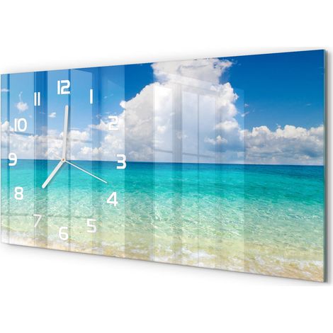 Horloge Murale Salon 60x30 cm Panoramique Verre Trempé Décoration Murale Plage paradisiaque (1/5)