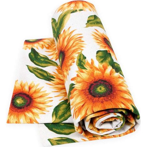 Telo Arredo Copritutto Cotone Copridivano Letto Girasoli Bianco - 170x280 cm