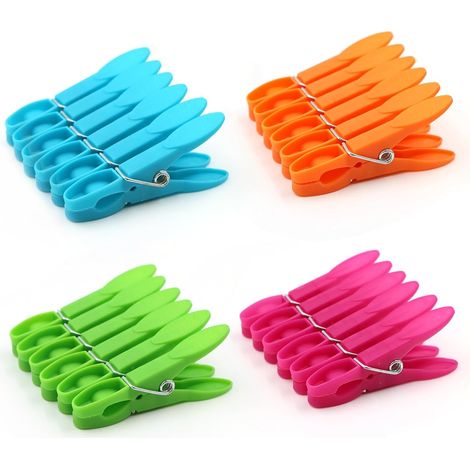 Pinces à linge, pinces à linge pour étendoir à linge avec ressort résistant, 4 couleurs (lot de 24)