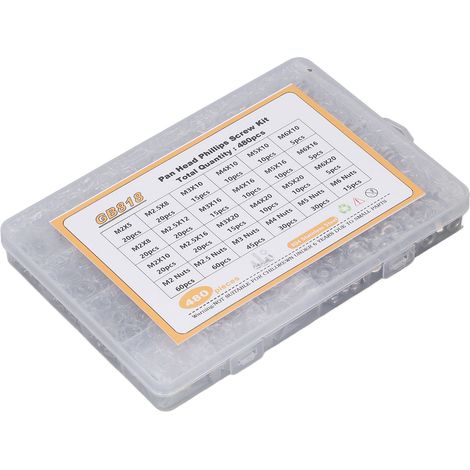 Kit de 480 vis à tête cylindrique cruciforme en acier inoxydable 304, écrous et rondelles assortis, tailles M2, M2.5, M3, M4, M5 et M6. (1/5)