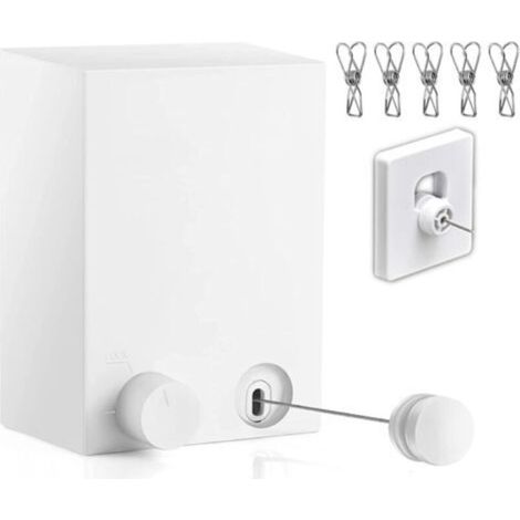 Séchoir à linge d'intérieur rétractable, acier inoxydable, boîtier ABS, blanc (1/4)