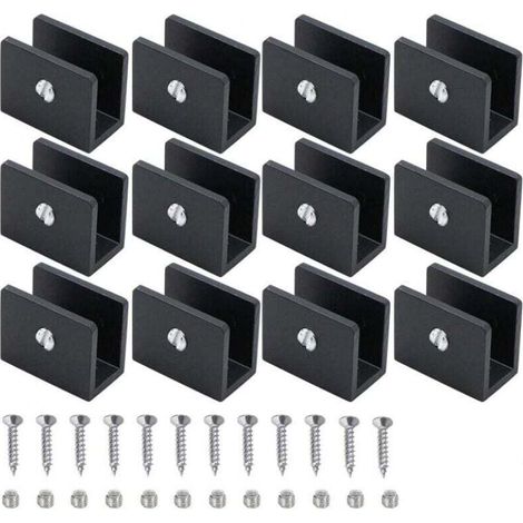 12 Pièces Pince à Verre Garde Corps, Support D'Étagère En Verre Clip, Support d’Étagère En Verre Réglable Aluminium, Métal Support d'Angle En U, Pinces à Verre à Un Trou, Pour Salle De Bain,Wc,Couloir
