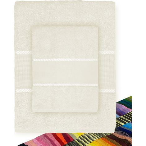 Set Asciugamani Spugna Tela Aida da ricamare Punto Croce 1+1 Viso E OSPITE con Filato in Omaggio Beige