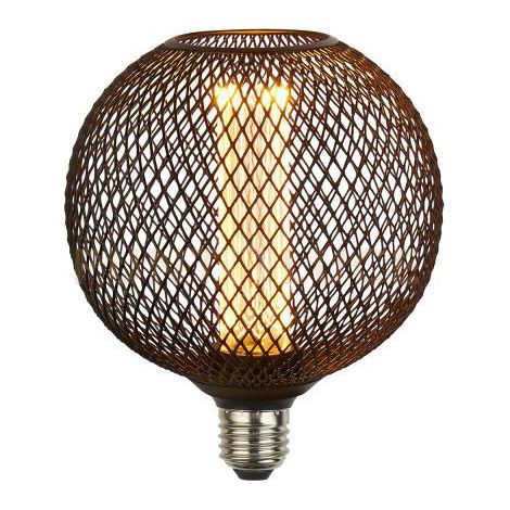 Lampadina Contemporanea Rete Metallica Acciaio Nero Vetro E27 3,5W 1800K
