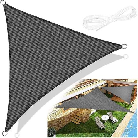 Voile d'Ombrage Triangle, Voile d'Ombrage Toile d Ombrage HDPE Triangulaire 3x3x3M Rayons UV Résistante Aéré Voile Ombrage Rayons UV pour Jardin Terrasse Camping -Gris Foncé (1/5)