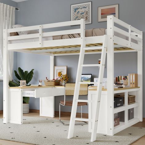 Kinder-Hochbett mit Schubladen 140x200 Weiß Natur OKMYHOME