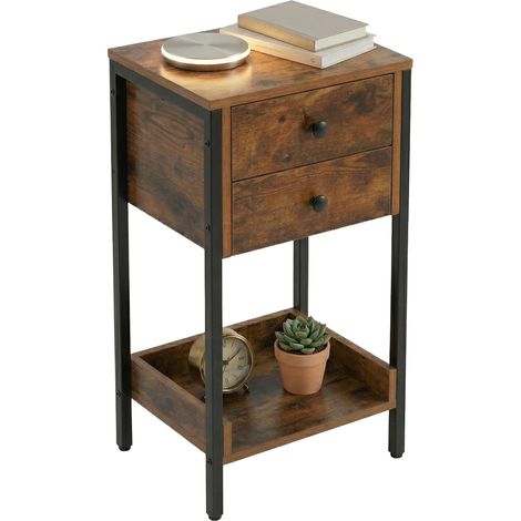 Relaxdays Beistelltisch, 2 Schubladen & Ablage, Industrial, HBT: 69,5x38x28 cm, Wohnzimmer, Flur, Metall, braun/schwarz