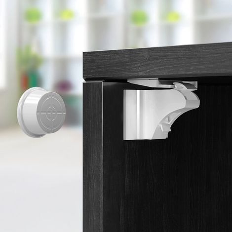 Serratura di sicurezza per porte di armadi per bambini (4 serrature + 1 chiave), serrature magnetiche di sicurezza per cassetti e armadietti. (1/4)