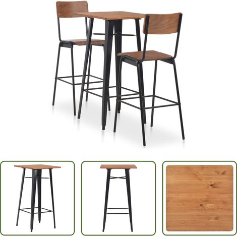 Chaise de bar - Mobilier de bar 3 pcs Acier Marron Noir (1/5)