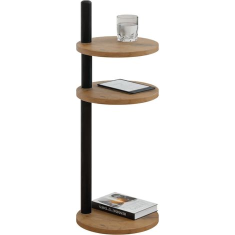 Mesa auxiliar redonda tipo loft de 3 niveles, 30x30x97 cm, metal negro. (1/5)