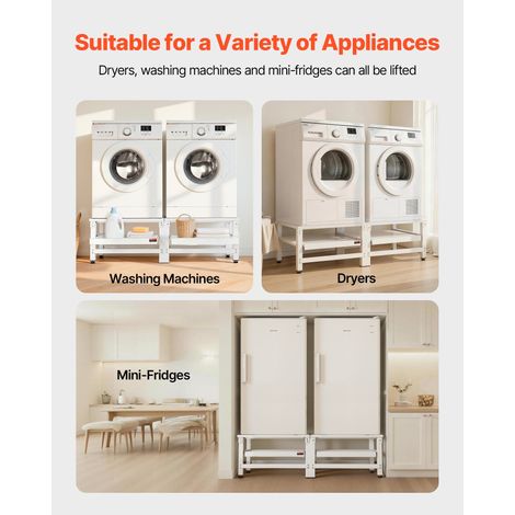 Socle Lave Linge Hauteur 37 cm Support Machine à Laver Charge 318 kg Rehausseur à Plateau Coulissant pour Sèche-linge Réfrigérateur Compact, Acier Robuste, Pieds Antidérapants, Blanc, Lot de 2 (1/5)