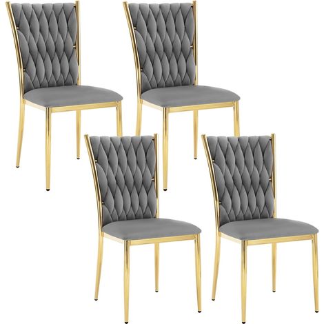 WOLTU Set 4 Sedie per Sala da Pranzo Design Moderne Velluto Grigio Scuro