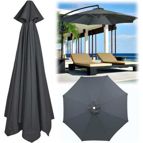 Toile de Rechange Parasol de Jardin Exterieur Deporte 3x3 Polyester imperméable 8 Bras Dessus Parapluie Remplacement,Cendre
