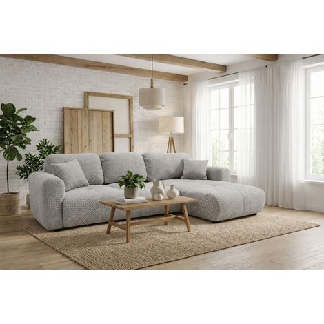 Ecksofa mit Schlaffunktion BRUSK MAX in Stoff Pop Hellgrau Ottomane Rechts (1/5)