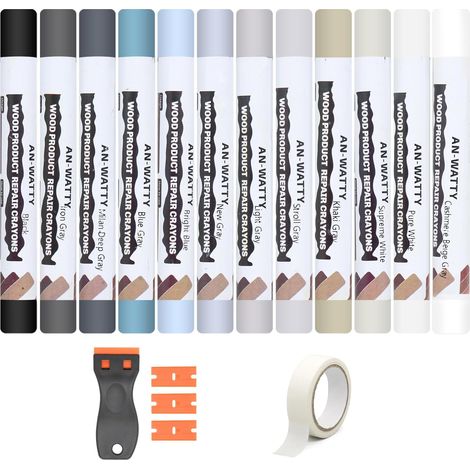 Kit Réparation Parquet 12 Couleurs, Mastic Bois, Pate a Bois Rebouchage  Kit Reparation Carrelage pour Stratifié, Bois, PVC, Carrelage, Meubles (12er-gris-blanc) (1/5)