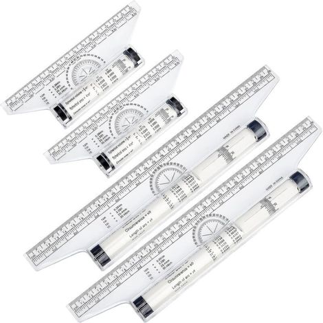 Set di 4 righelli paralleli con rotelle in plastica, 30 cm e 15 cm, adatti per scuole e uffici (trasparenti) (1/4)