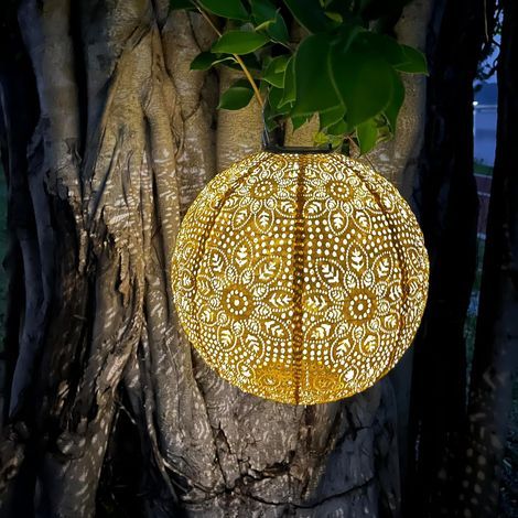 Lanterne Solaire Décorative en Papier, Motif Ajouré, Jaune, Style Oriental (1/5)