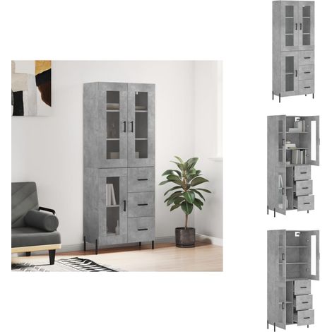 Buffet haut Gris béton 69,5x34x180 cm Bois d'ingénierie - Buffet Design Moderne - Meuble Rangement Gris - Armoire Cuisine - Buffet Bas - Commode (1/5)