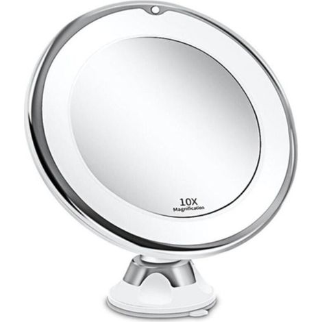 10x Magnifying LED Lighted Mirror with Strong Suction Cup, Battery Operated - Makeup Mirror with Dimmable Natural Light for Bathrooms (White) (1/5)