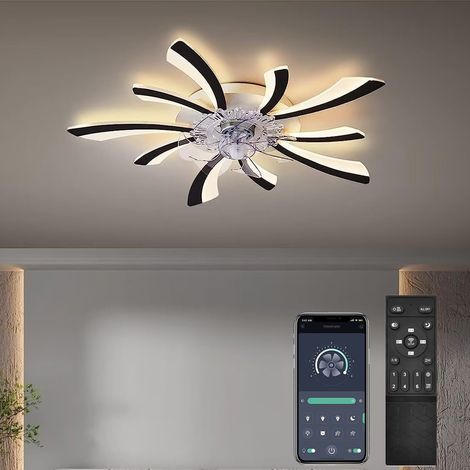 Ventilateurs de plafond avec lumières, ventilateur de plafond sans pales semi-encastré à intensité variable avec application et télécommande, 69 cm (1/5)