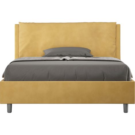 Letto Matrimoniale Francese 140x200 cm con Rete Imbottito in Microfibra Antea Large Ocra (1/5)