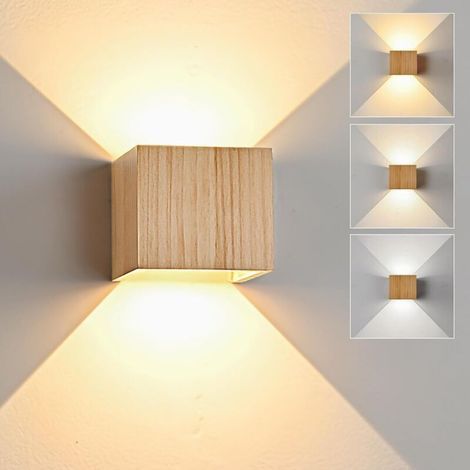 Applique Murale LED Intérieur 6W Bois, Dimmable Éclairage Mural Applique LED 3000K/4000K/6000K, Lampe Murale Vintage Up Down Luminaire Rétro pour Escalier Entrée Terrasse Dangle Salon (1PCS) (1/5)