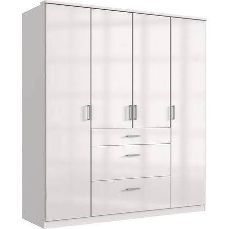 Armoire placard, meuble de rangement coloris blanc cassé, blanc - Longueur 179 x Hauteur 199 x Profondeur 58 cm (1/3)